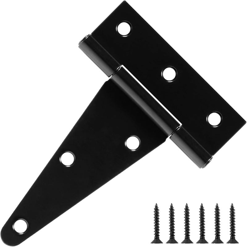 TDCHINGES 4" Heavy Duty T Strap Tee Hinge 6 Pack Barn Farm Fence Gate Door Hinges for Shed Doors Outdoor Kitchen Wood Cabinet Interior or Exterior Window Bar Shop Matte Blake Door Hinge Hardware Kit - Image 1